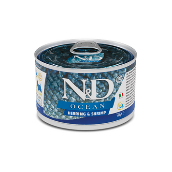 Фарміна дог волог N&D Grain Free OCEAN HERRING & SHRIMP ADULT MINI з оселедцем, тріскою, тунцем та креветкою, 140 г 02215 tplx178936 фото
