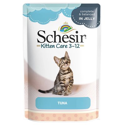 Schesir Kitten в желе натуральні консерви для кошенят, вологий корм, Тунцеь, пауч 85г 8005852171000 фото