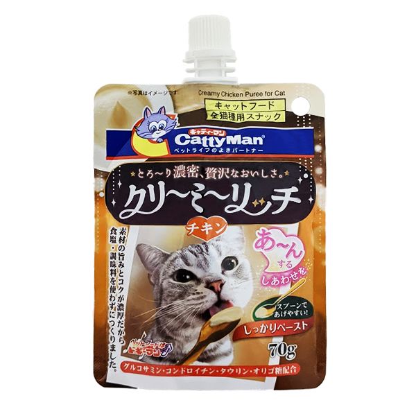 CattyMan Creamy Milk КЕТТИМЕН ВЕРШКОВЕ ПЮРЕ З МОЛОКОМ рідкі ласощі для котів 4976555822100 фото