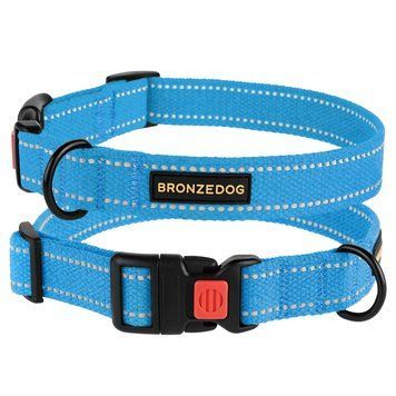 Нашийник для собак Bronzedog Сotton рефлекторний б/б брезент блакитний S brks50/1522Б/Т фото