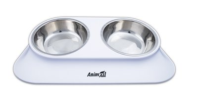 AnimAll миска металева біла подвійна 420 мл на підставці 171754 фото