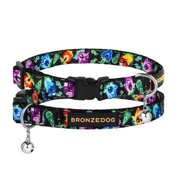 Нашийник для котів BronzeDog Urban Folk нейлоновий з пластиковою пряжкою та дзвіночком чорний XS brks49/1418/Т фото