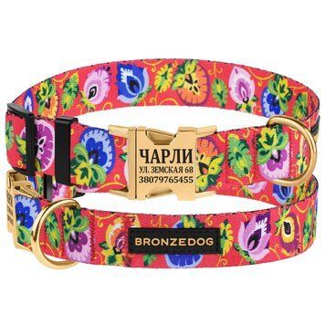 Нашийник для Собак Bronzedog Urban Folk нейлоновий з металевою пряжкою золотистого кольору кораловий S brks40/1416Б/Т фото