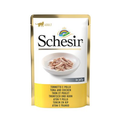 Schesir в желе натуральні консерви для котів, вологий корм, пауч Тунець з куркою 85г 8005852171016 фото