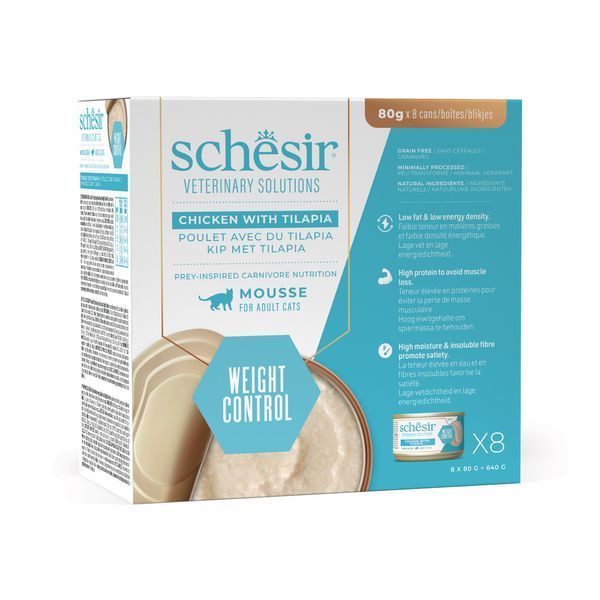 Schesir Veterinary Solution Мус з куркою та тиляпією для контролю ваги 80г ScsrVet11520920012 фото