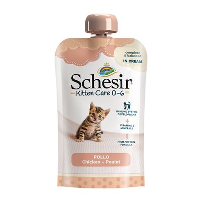 Schesir крем натуральний смаколик для кошенят, вологий соус, Курка, пауч 150г. 8005852172105 фото