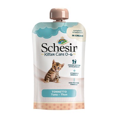 Schesir крем натуральний смаколик для кошенят, вологий соус, Тунець, пауч 150г. 8005852172204 фото