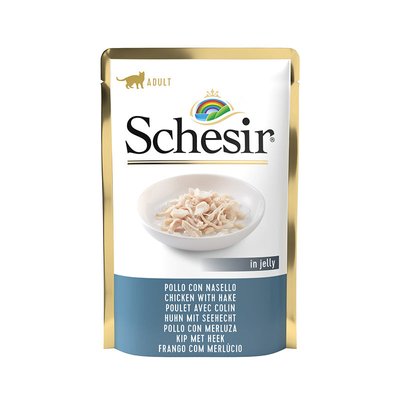 Schesir в желе натуральні консерви для котів, вологий корм, Курка з хеком, пауч 85г 8005852171085 фото