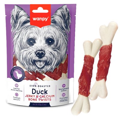 Wanpy Duck Jerky & Calcium Bone Twists ВАНПІ КІСТКА З В'ЯЛЕНОЮ КАЧКОЮ І КАЛЬЦІЄМ ласощі для собак 6927749820400 фото