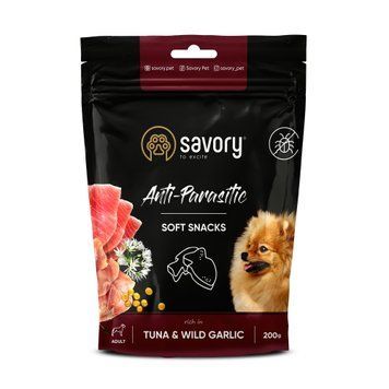 М'які ласощі Savory з антипаразитарним ефектом для собак, тунець та дикий часник 200г szr31324 фото