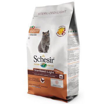 Schesir Cat Sterilized & Light ШЕЗИР СТЕРИЛІЗОВАНІ ЛАЙТ КУРКА сухий монопротеїновий корм для стерилізованих кішок та кастрованих котів, для котів схильних до повноти 8005852760800 фото