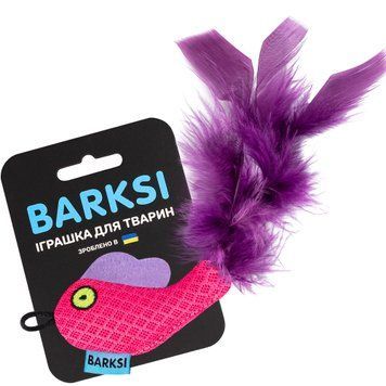 Іграшка для Котів Barksi Рибка з дзвіночком та пір'ям 8 х 5 см Рожева XS 3435 фото