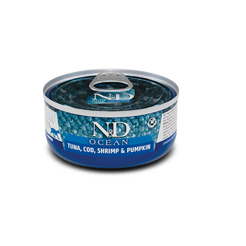Фарміна кет волог N&D Grain Free OCEAN TUNA, COD, SHRIMP & PUMPKIN тунець, креветка, тиква, 70 г 01997 tplx179461 фото
