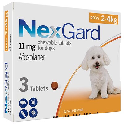 NexGard НЕКСГАРД 11 мг жувальні таблетки від бліх та кліщів для собак 2-4кг 3661103042800 фото