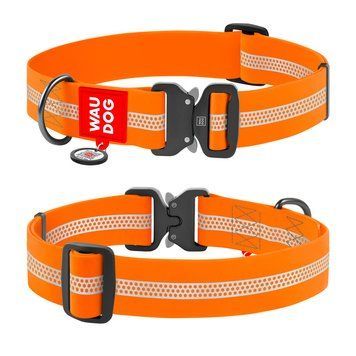 Нашийник для собак водостійкий WAUDOG Waterproof з QR-паспортом, світловідбиваючий, металева пряжка-фастекс, XXL, Ш 40 мм, Д 43-70 см, помаранчевий clr26174 фото
