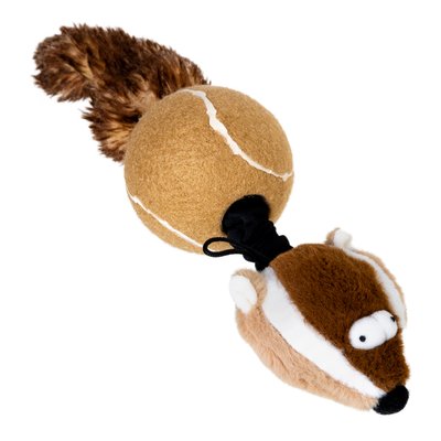 Іграшка для собак Борсук з 2-ма пищалками GiGwi Catch & fetch, штучне хутро, тенісна гума, мотузка, 32 см 75075 фото